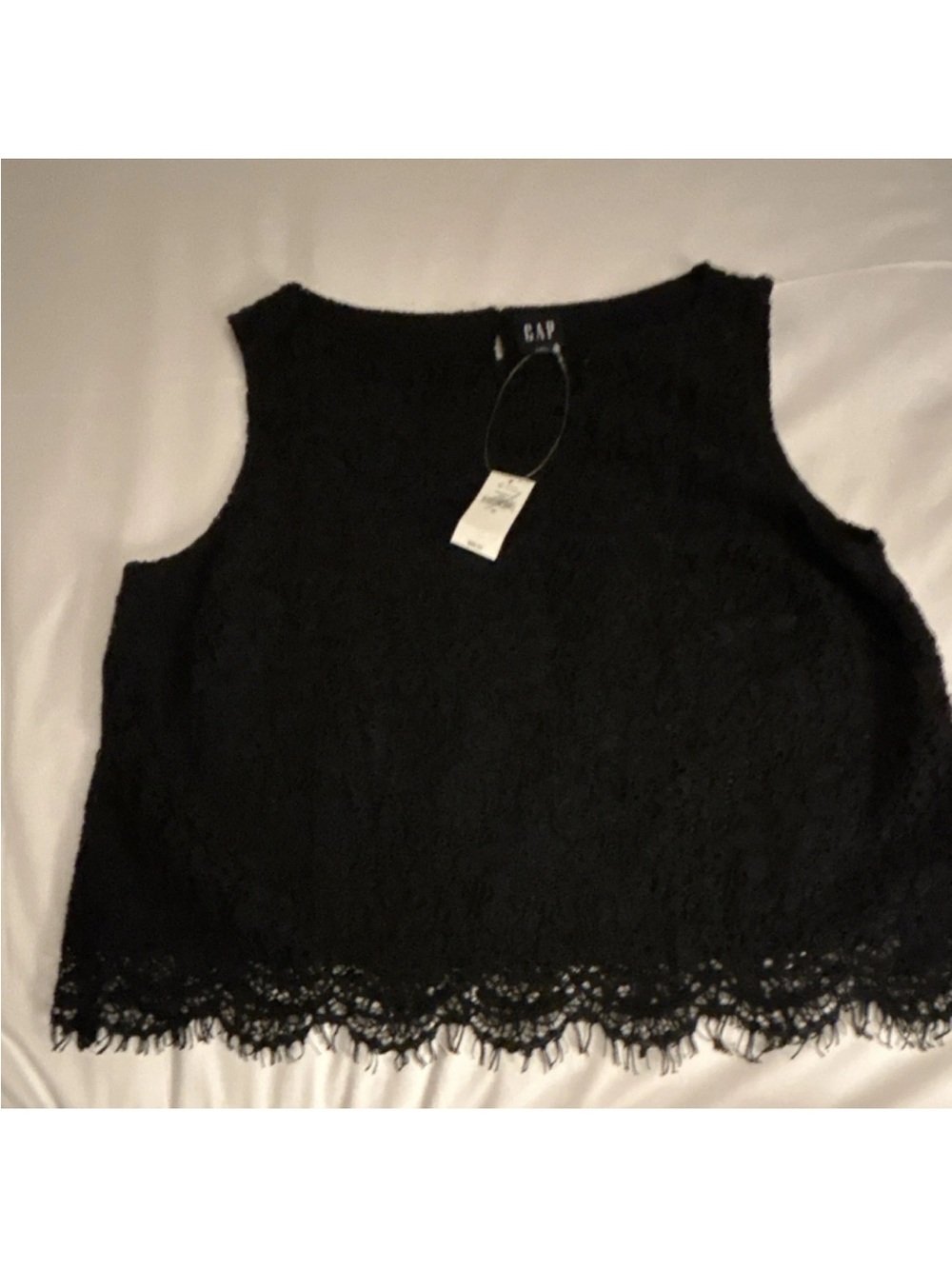 GAP Black Lace Cropped Tank with Scalloped Hem